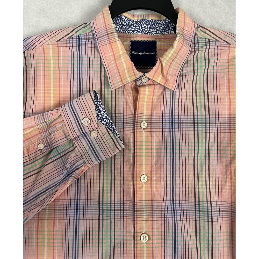 Tommy Bahama Shirt Men 2XL Orange Striped Button Up Pima Cotton Long Sleeve